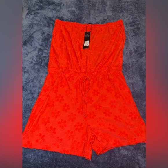 Fashion Nova Orange Floral Beach Coverup Romper - Picture 2 of 5